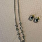 Vintage faux emerald & diamond 18” necklace & 1” earrings set. Green Photo 3