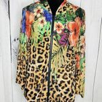 Simon Chang Floral Animal Print Over Mesh Hooded Jacket Size S Full Zip Photo 0