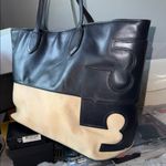 Tory Burch  Black and Tan Leather Canvas Tote Photo 2
