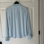 Talbots Blue Long Sleeve Ruffled Blouse with Mandarin Collar and Pearl Accents Photo 10