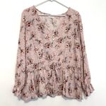 Maurice's 1 Plus Size Pink Floral Smock Waist Blouse Boho Long Sleeve Peasant Top Photo 1