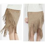 EXPRESS Faux Suede Symmetrical Fringe Skirt in a tan/ brown colour size 4 Photo 1