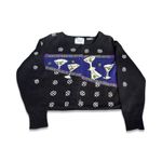 Vintage Michael Simon Martini Knit Cardigan Black Cobalt Novelty Sweater Petite Size undefined Photo 4