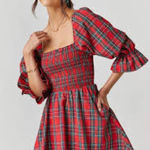 Blue Rain Francesca's  Abigail Red Plaid Smocked Nap Mini Dress Christmas plaid Photo 0