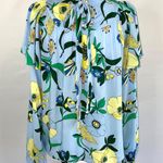 INC New Floral Print Ruffle Overlay Tie Neck Long Sleeve Blouse Blue Yellow Photo 9