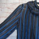 John Yang Shirt Womens 12 Blue Black Striped Long Sleeve Blouse Ruffle High Neck Photo 4