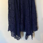 Isaac Mizrahi Navy Blue Floral Lace Handkerchief Hem Midi Dress Sz XXS Photo 3