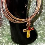 14K Gold Over Resin Linked 5pc Bangle Bracelets / Cross Charm Photo 9