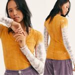 Free People  Big Sur Ribbed Tie-Dye Thermal Long Sleeve Top Amber Orange Small Photo 1