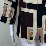 Kathy Che Vintage Polyester Earthtone Geometric Print‎ Blouse Black Size 12 Photo 2