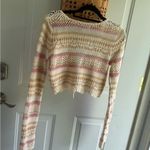 Aeropostale Cream and Pink Crochet Tie Front Crop Top Photo 3