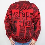 Vintage 80s Via l.A. Newspaper AOP Red Sweater Size M Photo 2