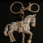 Elegant Gold and White Horse Keychain bag charm nwt Photo 0