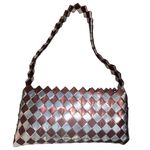 Handwoven Brown & Silver Checkerboard Purse Zipper Closure Candy Wrapper nwot Photo 2