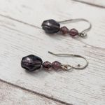 Vintage Earrings For Pierced Ears Dark Purple Beads Photo 2
