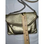 HOBO International Zara‎ Gold Metallic Leather Fold Over Zipper Evening Bag Photo 5