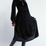 Anthropologie Tach luz black velvet floral collared long sleeve midi smock dress S Photo 1