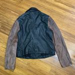 Lucky Brand  Core Leather Moto Jacket Women Medium TwoTone Brown Black Biker Coat Photo 3