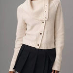 Pilcro Anthropologie  Asymmetrical Cashmere Cardigan Women L Ivory Button Sweater Photo 0