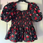 Kate Spade  Whimsy Floral Puff Sleeve Top - Navy and Red NWOT Photo 3