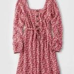 American Eagle Red Floral Long Sleeve Square Neck Self Tie mini dress Photo 0