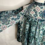 Libby Edelman  Blue Sheer Blouse High Neck Cold Shoulder Sz Medium Photo 4