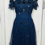 Gianni Bini  A-Line Flare Dress Navy Sequin Mesh Tulle Open Back Sz 6 Photo 0