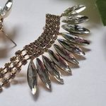 Gold and Crystal Wing Fan Tassel Dangle Earrings Photo 3