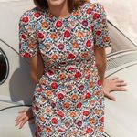 BODEN Cotton Mini Shift Dress Enchanted Bloom Floral Red Orange Size 14R Photo 0