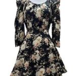 Ark & Co. Black Floral Mini Fit Flare Triangle Puff 3/4 Sleeve Dress M Photo 0