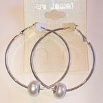 B Jewel Silver Tone Boho Hoop Earrings with Faux Pearl Accents Photo 1
