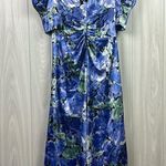 ROTATE Birger Christensen Sierina Womes Midi Dress XS Satin Puff Sleeve Blue Photo 0