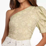 Free People NWT  Somethin Bout You Puff Sleeve Bodysuit One
Shoulder Sage Green Photo 0