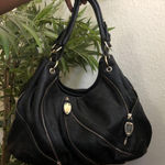 2000s Large Chunky Hobo Goth Biker Grunge Black Leather Shoulder Hand Bag Purse Gold Zippers #whimsigoth #punk. Great for school or work Photo 0