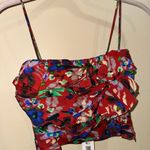ZARA Red Floral Print Ruffled Corset Crop Top Photo 6