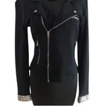 Cache Black Offset Front Zipper Top Jacket New Zipper Pocket Embellished $178 Photo 2