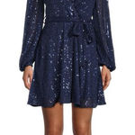 Bardot  Bellissa Sequin Mini Wrap Dress Navy Blue Long Sleeve Formal Cocktail Photo 0