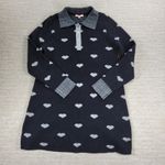 Lisa Todd Sweater Dress Medium Black Gray Heart Print Collared Long Sleeve Knit Photo 5