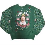 Elf Women's Kids Sweatshirt Smiling Is My Favorite Size Medium Green Christmas Photo 5