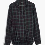 Madewell Wrap Front Palma Plaid Old Vine BLACK GREEN Shirt XS Photo 3