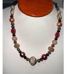 Vintage Intricate Beaded Colorful Faberge Egg Pattern Center Bead Necklace Red Photo 7