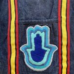 Old Navy  Boho Embroidered Denim Tote Bag Ribbon Double Handle Striped Summer Photo 1