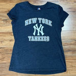 Women's Large New York NY‎ Yankees Top Short Sleeve Baseball MLB Glitter Blue Photo 0