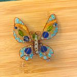 Handmade Copper Wire Wrapped Butterfly Pin Multi Color Beaded Statement Brooch Blue Photo 7