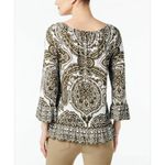 INC  Women's Blouse Top 3/4 Sleeve White Green Paisley Boho Hippie Size Medium Photo 7