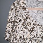 Emily Daniel’s Brown & White Print Round Neck Tie Front Short Sleeve Top Large Photo 4