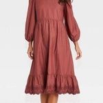 Universal Threads NWOT Rust Burgundy Embroidered Prairie Cottagecore Dress High Neck Medium New Photo 0