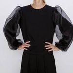 ZARA Black Sweater with Tulle Puffed Arm Details Size Medium 0264/686/800 Photo 1