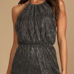 Lulus NWT Turn Up The Shine Black and Gold Metallic Halter Mini Dress - Size M Photo 0