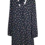 H&M Divided Black Floral Mini Dress with Neck Tie Size 14 Wedding Guest Dress Photo 0